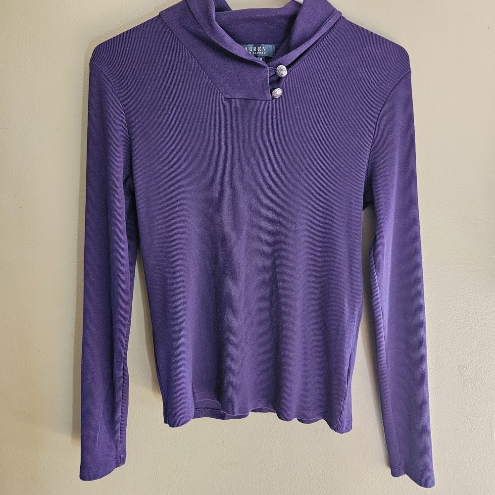Lauren‎ Ralph Lauren Sz Medium Cowl Neck Shirt Preppy Classy Long Sleeve Buttons